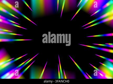 Multicolor radial speed lines bursting from a black center in psychedelic rainbow art Stock Vector