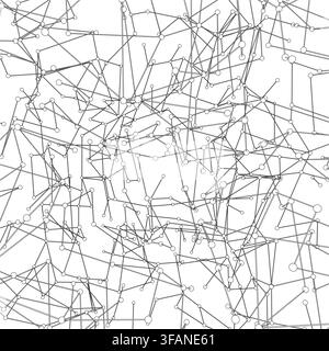 A molecular contour map of interconnected lines and dots forms a complex abstract network in monochrome. Stock Vector
