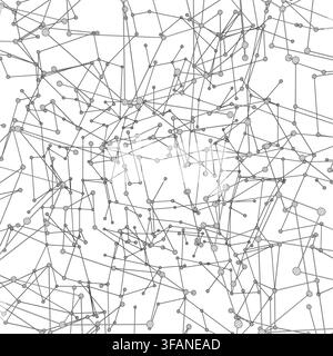 A black and white abstract molecular wireframe pattern features a network of interconnected lines and dots. This background evokes scientific or techn Stock Vector