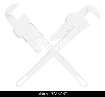 Two vintage adjustable pipe wrenches with polygonal jaws rest on a clean white background, appearing animated and ready for mechanical work. Stock Vector