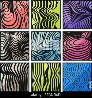 Abstract wavy lines creating modern optical illusion patterns Stock Vector