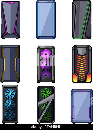 Gaming pc computer tower cases collection Stock Vector