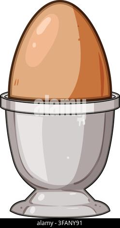 Brown egg standing in white egg cup Stock Vector