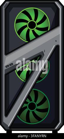 Gaming computer pc case with green fans Stock Vector