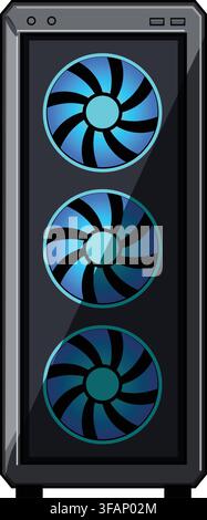 Gaming computer pc case with rgb fans Stock Vector