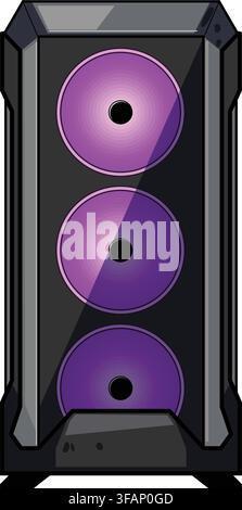 Gaming computer pc case with rgb fans Stock Vector