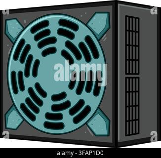 Computer power supply unit supplying power and cooling Stock Vector