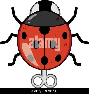 Ladybug wind up toy mechanism, playing game Stock Vector