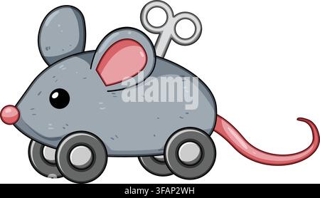 Wind up toy mouse on wheels moving Stock Vector