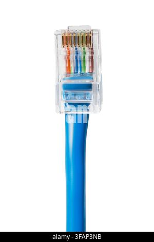 RJ-45 plug ethernet cable closeup isolated on white background Stock Photo