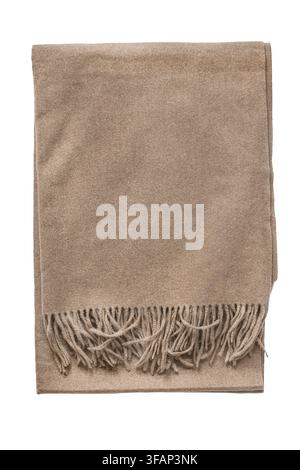 Folded beige cashmere shawl isolated on white background Stock Photo