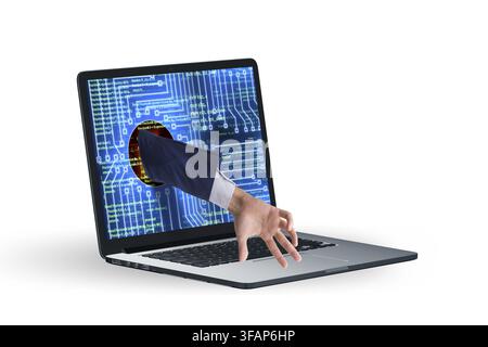 The hacker man is trying to steal personal information Stock Photo