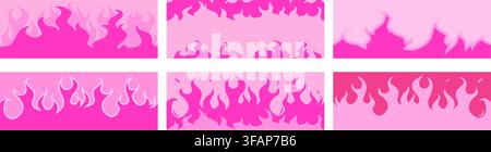 Pink Y2k Flame Patterns Set - 6 Seamless Designs Stock Vector