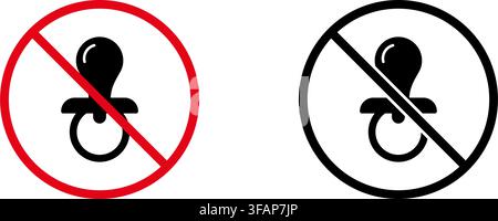 No Pacifier Prohibition Sign Icon Set. Forbidden Pacifier Warning And Restriction Symbol Collection. Stop And Ban Notice. Isolated Vector Illustration Stock Vector