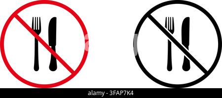 No Eating Prohibition Sign Icon Set. Forbidden Food Consumption Warning And Restriction Symbol Collection. Stop And Ban Notice. Isolated Vector Stock Vector