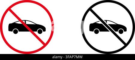 No Car Prohibition Sign Icon Set. Forbidden Vehicle Warning And Restriction Symbol Collection. Stop And Ban Notice. Isolated Vector Illustration Stock Vector