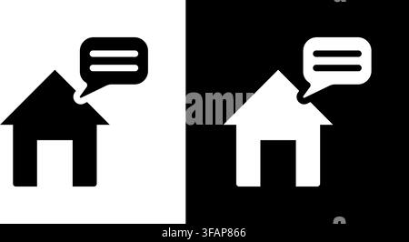 House With Speech Bubble Solid Icon Set. Real Estate Communication, Home Messaging, And Property Discussion Silhouette Symbol Collection. Customer Stock Vector