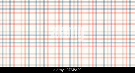 Soft geometric plaid seamless pattern combines pastel pink blue and gray check lines in a clean minimal style for kids textiles and nursery decor Stock Vector