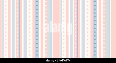 Minimal pastel seamless geometric pattern features pink blue and gray stripes with simple dots arranged on a soft cream background Stock Vector