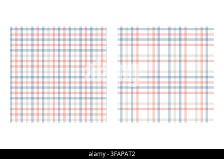 Pastel hand drawn plaid pattern set features blue pink and gray check designs in a soft minimal style for kids textiles and nursery decor Stock Vector