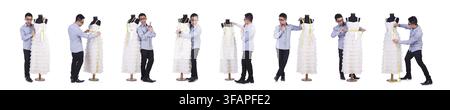 The funny male tailor on white Stock Photo
