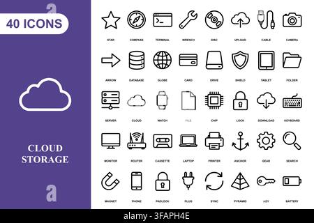 A comprehensive collection of forty linear technology and business icons for digital interface design projects. Stock Vector