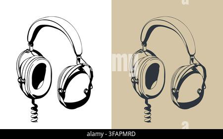 Retro studio headphones illustration stylized vector illustration Stock Vector