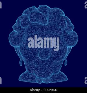 Stylized wireframe of a man's head on a blue background, featuring an intricate granny pattern of lines and shapes. Stock Vector