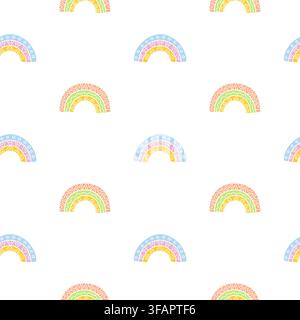 Cute rainbow seamless pattern vector background, pastel color arch on white design for nursery textile wallpaper and print Stock Vector