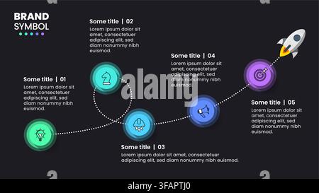 Infographic template with icons and 5 options or steps. Rocket. Can be used for workflow layout, diagram, banner, webdesign. Vector illustration Stock Vector