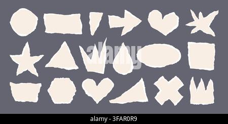 Jagged edge torn paper piece collage grunge cut out shapes vector illustration set. Stock Vector