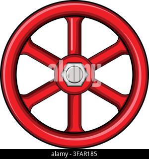Red industrial valve handle turning control adjusting Stock Vector