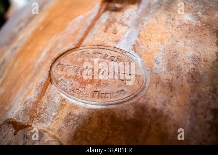 Terracotta wine amphora vessel with stamped oval seal Stock Photo