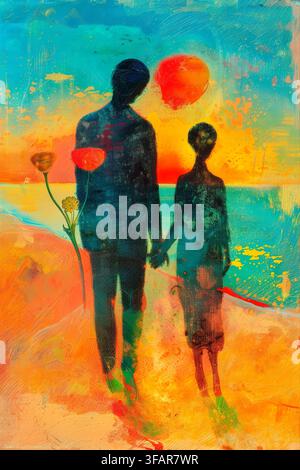Couple walks hand in hand in a bright silhouette by the water during sunset in Portugal Stock Photo