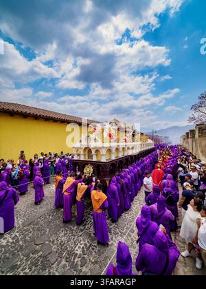 Jesus Nazareno de la Humildad Procession, Maundy Thursday, Antigua Guatemala, Sacatepequez Department, Guatemala Stock Photo