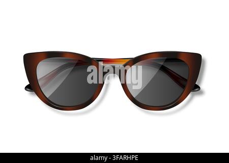 Tortoiseshell Sunglasses, 3d Vector Illustration. Stylish Brown Retro Sunglasses with Dark Lenses. Fashion Eyewear, Vintage Sunglasses. Summer Trendy Stock Vector