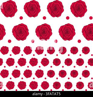 Set of color seamless patterns with red roses. Background with isolated vector objects on white. Stock Vector