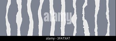 Torn paper edges with realistic ripped texture. Vector illustration set of white sheet strips with rough border, torn notebook or newspaper page design, scrapbooking and collage composition elements Stock Vector
