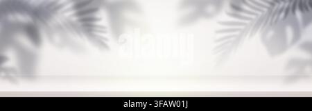 Soft palm foliage shadows on white wall background. Vector realistic illustration of organic tropical foliage silhouettes, sunlight creating natural overlay effect, botanical design, summer backdrop Stock Vector