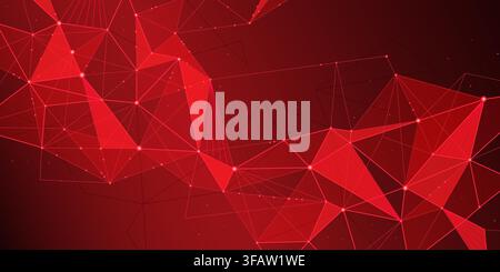 Futuristic network background with connected glowing dots and lines, neon blue poligonal pattern. Vector digital banner, cyber mesh with abstract geometric shapes, global system graphic design Stock Vector