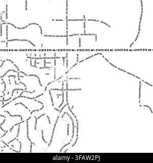 Typographic Map of the City El Paso de Robles (California, USA) showing the city center only with street names Stock Photo