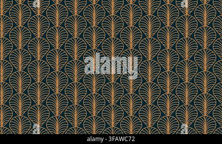 Art Deco Golden Seamless Vector Pattern. Luxury gold leaf line art pattern. Elegant vintage geometric background Stock Vector