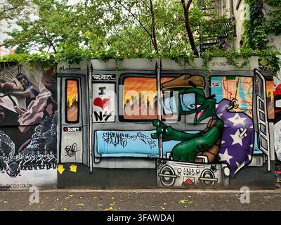 New York, New York, USA- June 27, 2020: Graffiti on a Wall Featuring a Turtle on a Subway Stock Photo