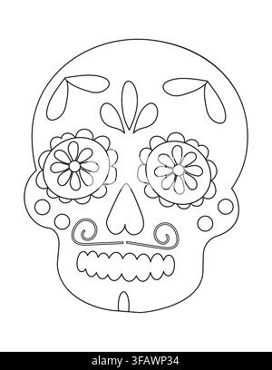Intricate Sugar Skull Design Featuring Floral Patterns and Decorative Elements for Creative Coloring and Artistic Expression Stock Vector