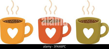 Cozy Autumn Coffee Cups with Heart Set Stock Vector