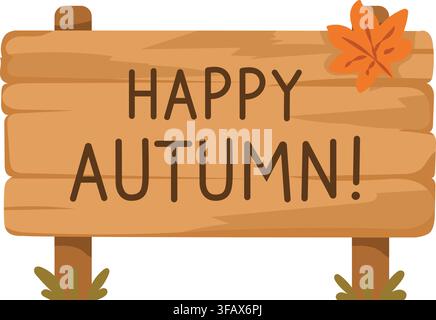 Happy Autumn Wooden Sign with Fall Leaf Stock Vector