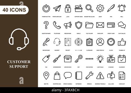 A comprehensive collection of forty professional line art icons for business, communication, and office applications. Stock Vector