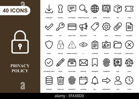 A comprehensive collection of forty professional line icons for business, security, and digital interface design. Stock Vector