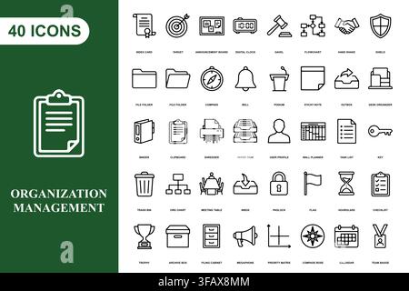 A collection of forty professional business and organization management line icons for corporate projects. Stock Vector