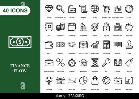 A comprehensive collection of forty professional finance and business line art icons for commercial design projects. Stock Vector